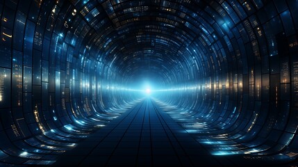 Through time and space,Abstract tunnel, corridor with rays of light and new highlights. Abstract background, neon. Scene with rays and lines, Round arch, light in motion, night view. Neo-Academism Dat