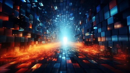 Through time and space,Abstract tunnel, corridor with rays of light and new highlights. Abstract background, neon. Scene with rays and lines, Round arch, light in motion, night view. Neo-Academism Dat