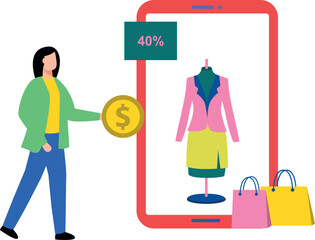 Girl shopping online at 40% discount.