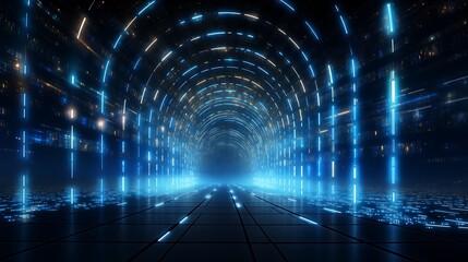 Through time and space,Abstract tunnel, corridor with rays of light and new highlights. Abstract background, neon. Scene with rays and lines, Round arch, light in motion, night view. Neo-Academism Dat