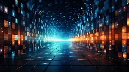 Through time and space,Abstract tunnel, corridor with rays of light and new highlights. Abstract background, neon. Scene with rays and lines, Round arch, light in motion, night view. Neo-Academism Dat
