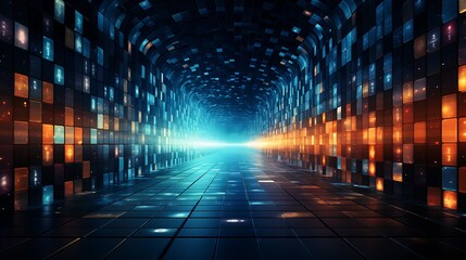 Through time and space,Abstract tunnel, corridor with rays of light and new highlights. Abstract background, neon. Scene with rays and lines, Round arch, light in motion, night view. Neo-Academism Dat