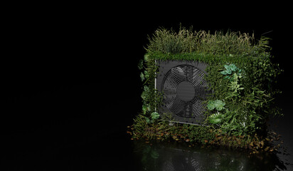A overgrown heat pump - technology in harmony with the challenges of climate change - 3d illustration