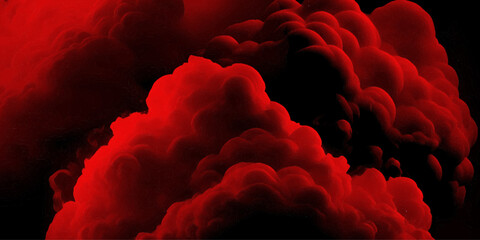 Red smoke explosion on black background, abstract smoke cloud background, bubble smoke cloud.