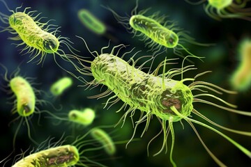 Fototapeta premium The pathogenic bacterium salmonella. Hyper-realistic photography at high magnification. Scientific materials