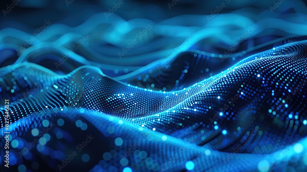 Poster futuristic blue dot wave for digital data process, communication and network connection background