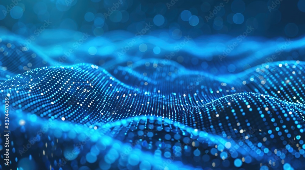 Poster futuristic blue dot wave for digital data process, communication and network connection background