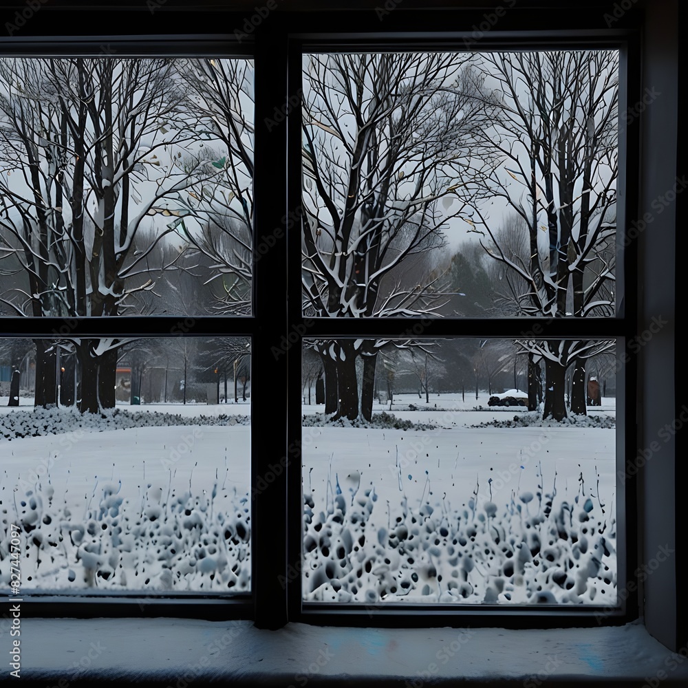 Poster Snow pattern on window - Generative AI. Beautiful simple AI generated image in 4K, unique generative ai 