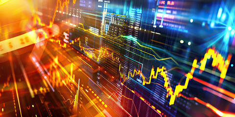 Fototapeta premium Financial Flow: Abstract Illustration of Capital Movement - An abstract representation of capital flowing through different financial markets and instruments, illustrating the movement of money in the