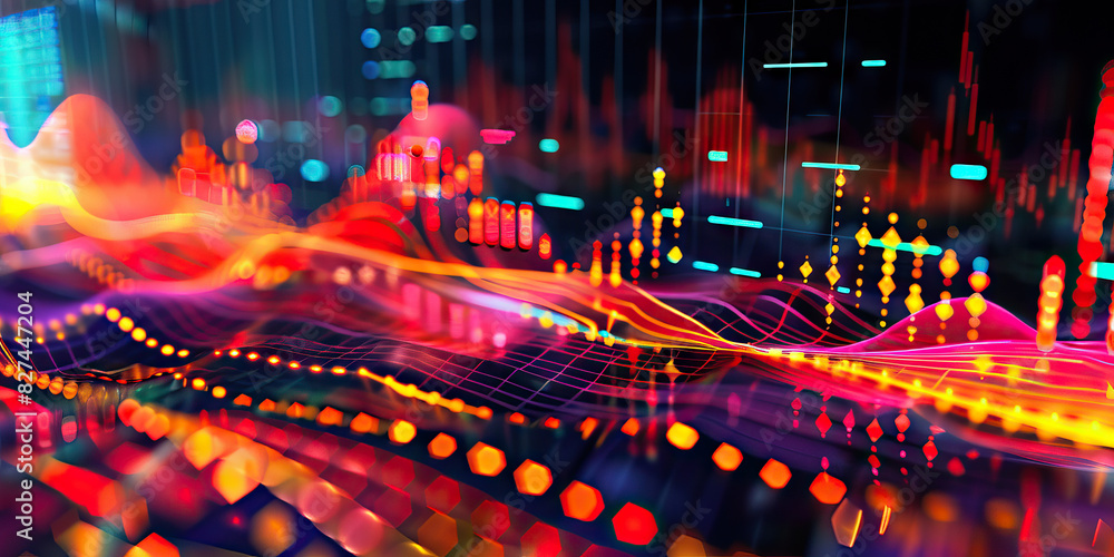 Poster market rhythms: abstract patterns of market movements - a rhythmic and flowing design symbolizing th