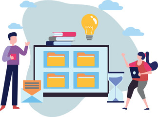 Boy and girl are talking about data.