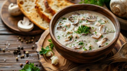 Mushroom Soup and Garlic Bread
