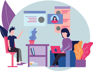 Boy and girl are working.