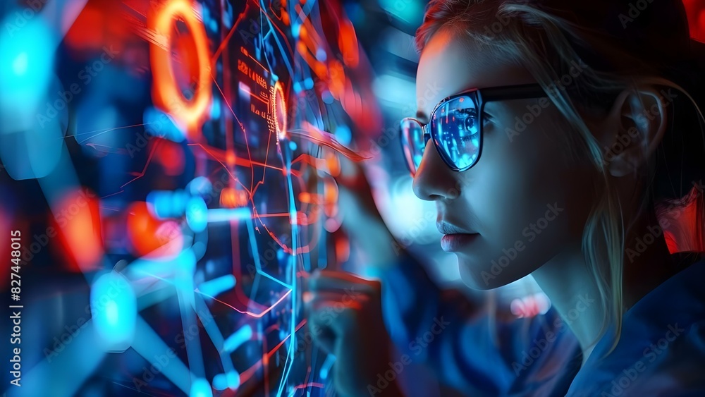 Poster mastering data analysis and cloud computing with holographic interface: a woman's expertise. concept