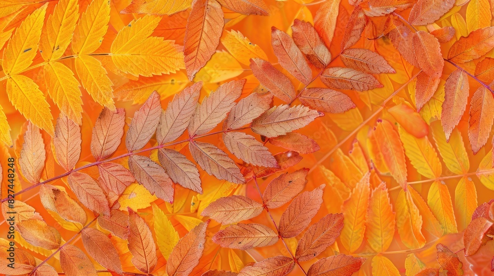 Poster the texture background and pattern of autumn leaves from a small mountain ash tree