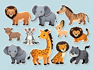 Obraz premium Cute forest animal collection sticker set for kids. Vector illustration collection. Flat, isolated, white background.