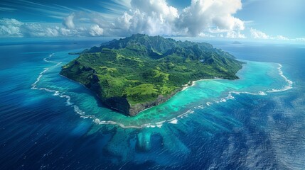 Flying over the heart-shaped island of Tupai, French Polynesia, breathtaking aerial view