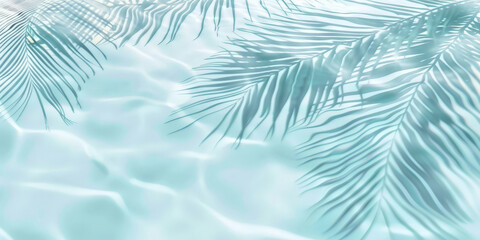 Obraz premium palm leaves shadows on water surface, tropical leaves shadows on water surface,Shadow of palm leaves on white sand beach 