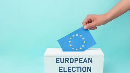 EU election, ballot box, european union flag, blue and yellow stars, citizens of Europe voting...