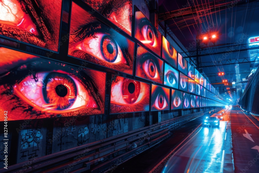 Aufkleber surveillance cameras with multiple screens symbolizing security and monitoring in a high tech enviro