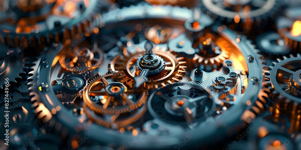 Poster the fusion of time and technology: an elegant d clockwork design. concept clockwork design, time tec