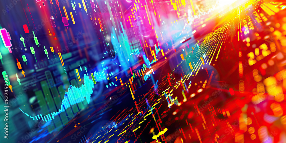 Poster market momentum: abstract financial patterns - a dynamic and colorful abstract representation of fin