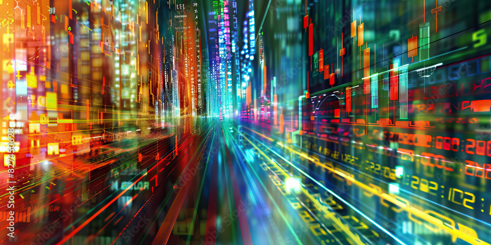 Poster market momentum: abstract financial patterns - a dynamic and colorful abstract representation of fin