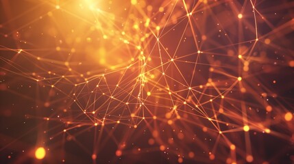 Fototapeta premium Sophisticated mesh of technology particles and lines, forming a radiant, abstract pattern with a digital glow.