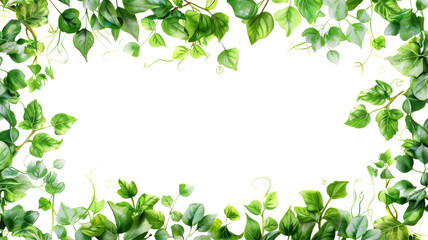 Realistic green vine leaf frame with foliage isolated on a transparent background