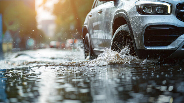 close-up of a car in the rain
