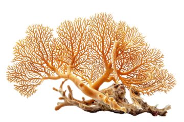 A stunning photo of a coral tree, highlighting its branching structure and intricate patterns, isolated on white background.