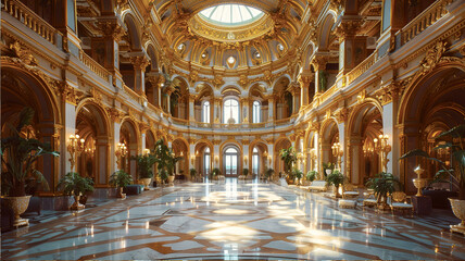 Obraz premium The opulent palace, adorned with gilded accents and towering marble columns, exudes an aura of regal elegance.