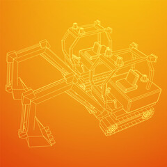 Heavy equipment excavator machine manufacturing power equipment for open pit mining. Wireframe low poly mesh vector illustration