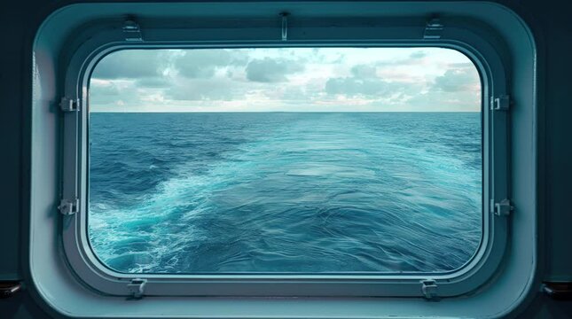 Sweeping ocean vista seen from ship window, endless expanse of maritime beauty
 Seamless looping 4k time-lapse virtual video animation background. Generated AI