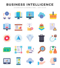 Business Intelligence icons Pack. Flat icons set. Business Intelligence collection set. Simple vector icons.