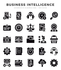 Vector Business Intelligence types icon set in Glyph style. vector illustration.