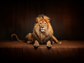A Regal Lion Posed Majestically In A Professional Photography Studio