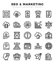 SEO & Marketing Icons Pack Lineal Style. Vector illustration.