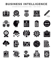 Set of 25 Business Intelligence Glyph Icons Pack.