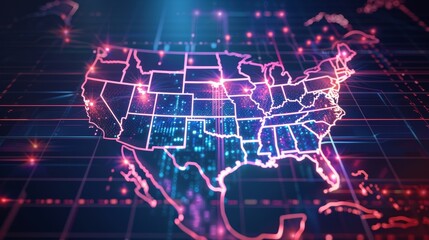 USA Digital Map, Global Network Connectivity, Data Transfer, Cyber Technology