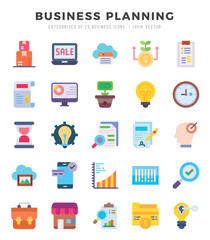 Set of 25 Business Planning Flat Icons Pack.