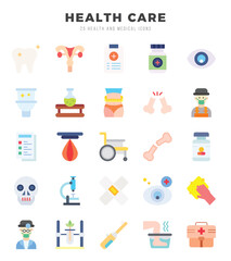HEALTH CARE web icons in Flat style.
