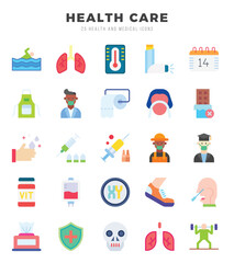 Vector icons set of HEALTH CARE. Flat style Icons.