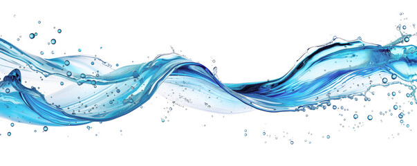 Abstract blue water wave splash on white background, perfect for design, art, and commercial use.