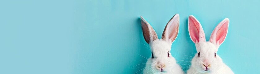 White and Pink Bunny Ears Easter Decoration on Blue