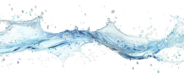 Dynamic splash of translucent water on white background, capturing fluid motion and energy. Perfect for design elements and backgrounds.