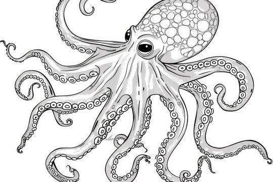 recommend clip art: Intricate Black and White Octopus Illustration with Detailed Tentacles