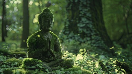 Serene Buddha Statue Embraced by Nature's Embrace - A Legendary Spirit of the Forest