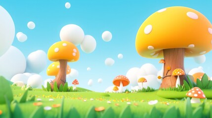 3d rendering of cartoon mushroom forest background