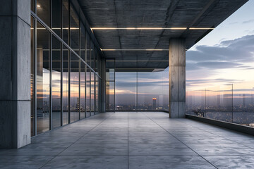 Building with large glass windows in the evening in the city center close up. A large office building
